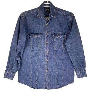 Gap Heavy Denim Shirt Shacket Mens Size Medium Blue Stonewashed Vintage 90s